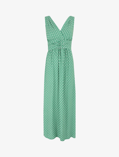 Robe longue empire à pois - Vert - 5