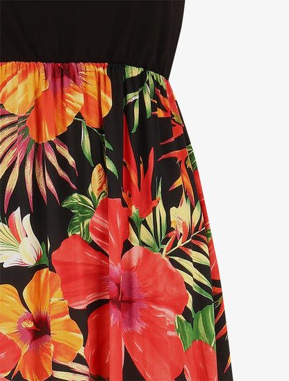 Robe longue sans manches imprimé tropical - Noir - 3