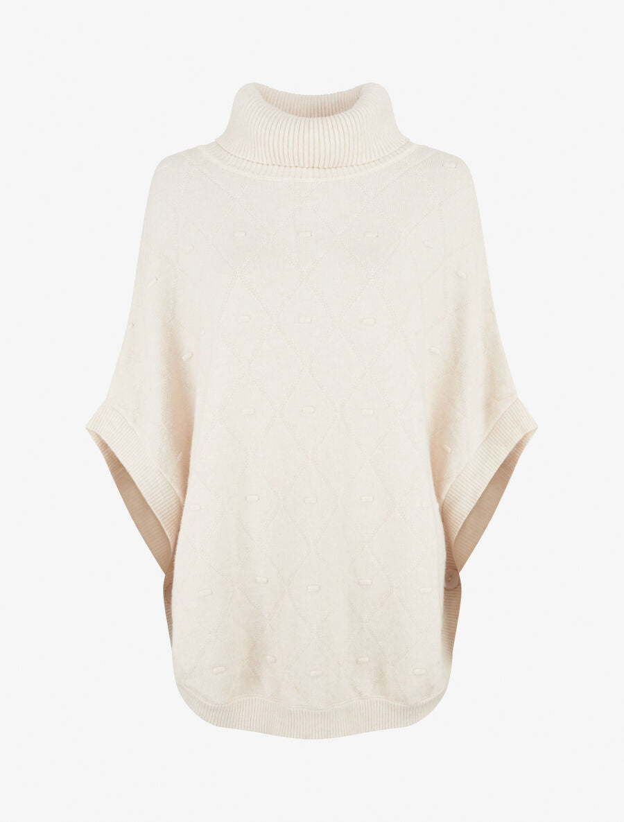 Poncho ample col roulé maille fantaisie - Crème - 5