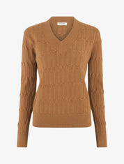 Pull droit uni à col V - Camel - 1