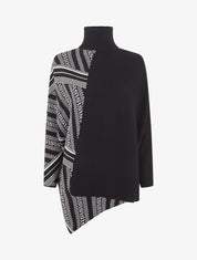 Pull ample col montant et motif graphique - Noir - 1