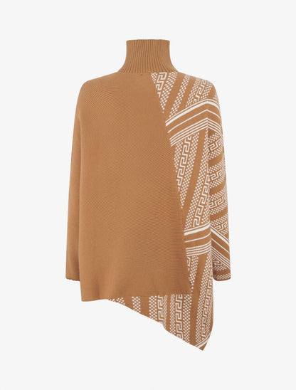 Pull ample col montant et motif graphique - Camel - 2