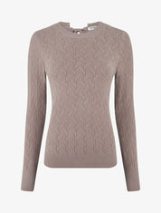 Pull droit en maille tressée et noeud au dos - Taupe - 1