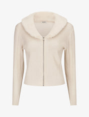 Gilet zippé et col à fourrure synthétique - Crème - 4