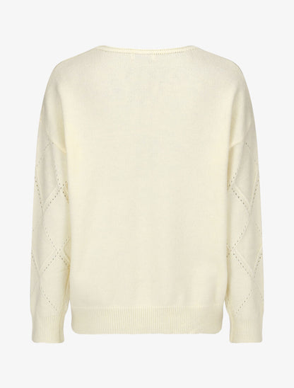Pull uni à bords côtelés - Crème - 2