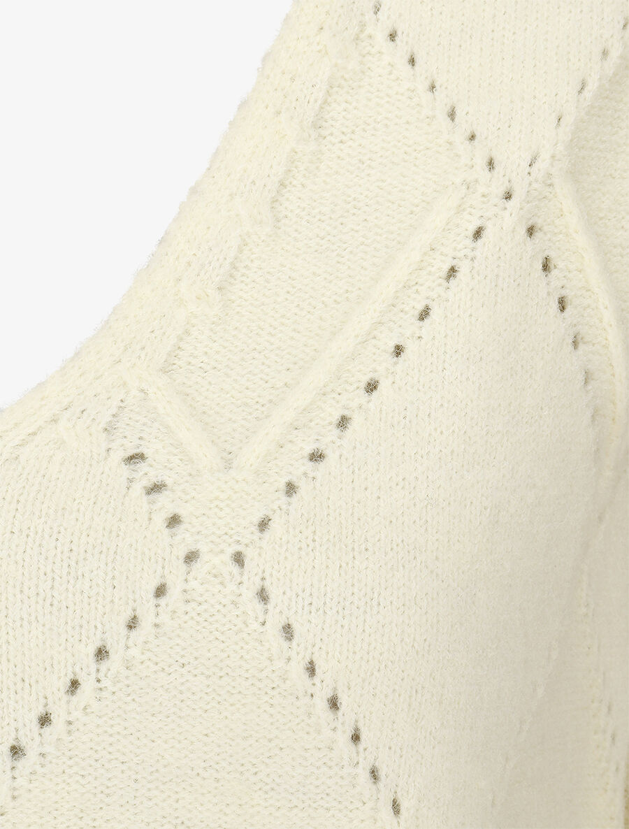 Pull uni à bords côtelés - Crème - 3