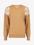 Pull uni à broderies fleuries aux épaules - Camel - 1