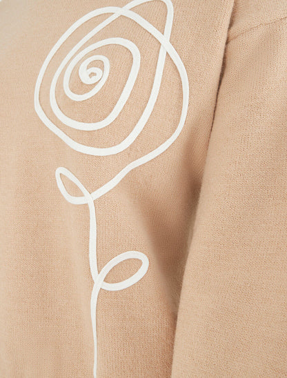 Pull uni à broderie fleur - Taupe - 3