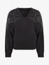 Pull uni à empiècement strass et perles aux épaules - Noir - 1