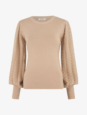 Pull à manches longues à motif zigzag irisé - Camel - 4