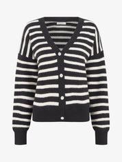 Cardigan rayé à boutons strassés - Noir - 4
