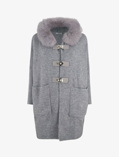 Gilet long uni à boutons à bascule - Gris - 5