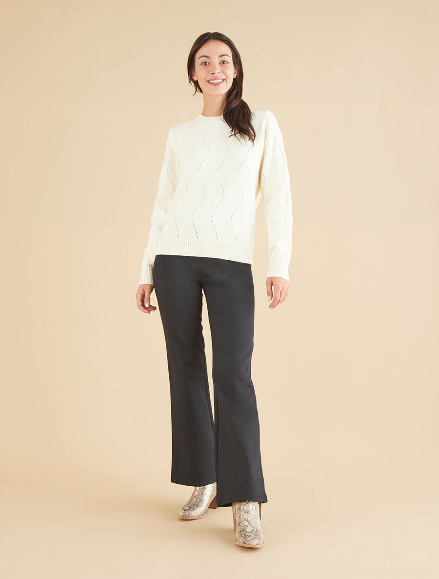 Pull droit uni à col rond - Blanc - 4