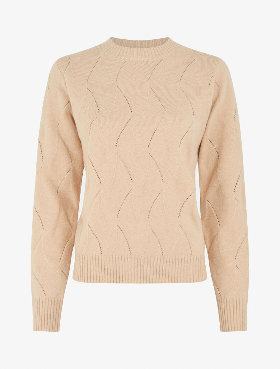 Pull droit uni à col rond - Beige - 1