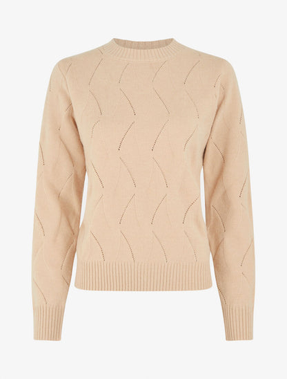 Pull droit uni à col rond - Beige - 1