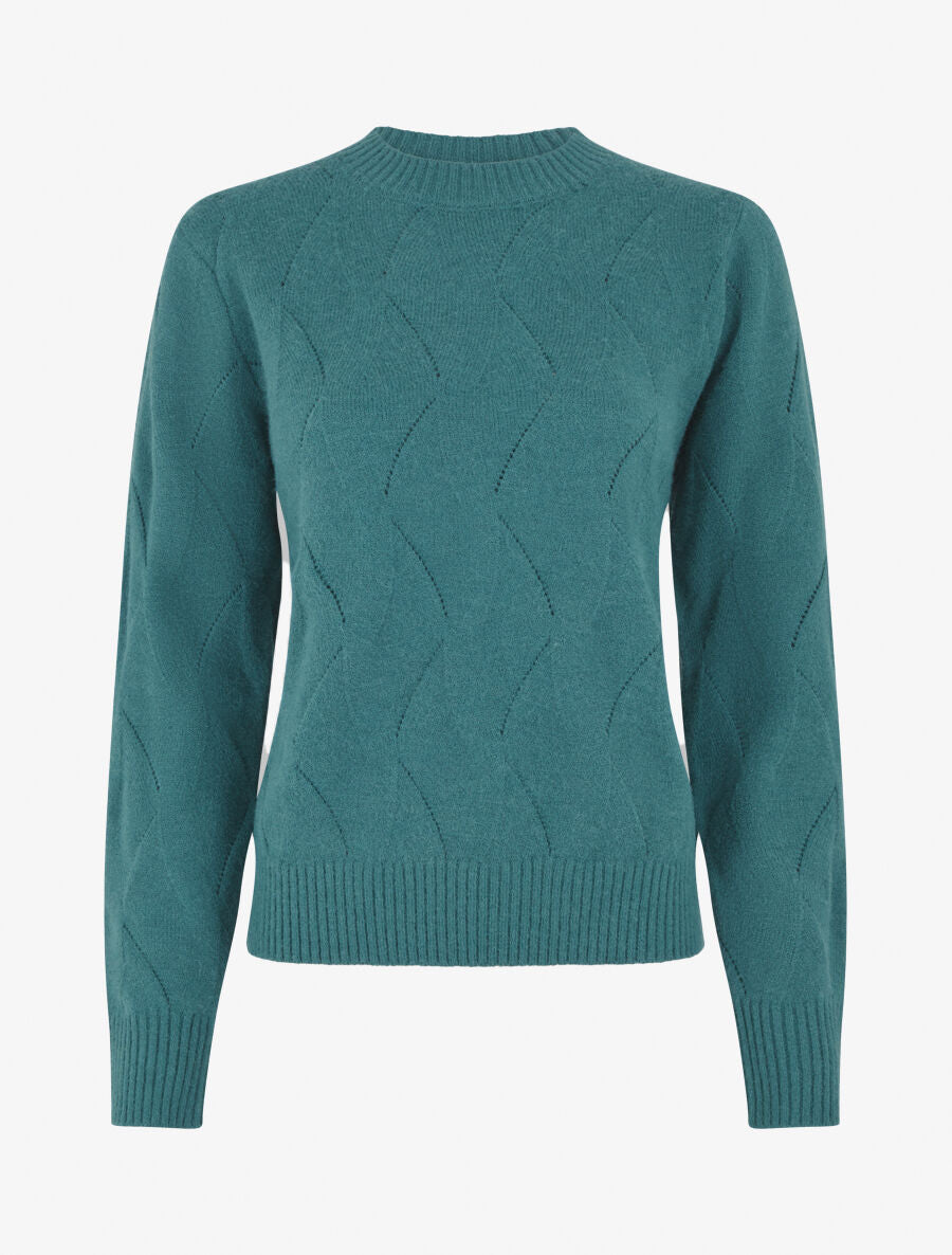 Pull droit uni à col rond - Bleu canard - 1