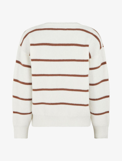 Pull droit col rond à rayures - Blanc - 2