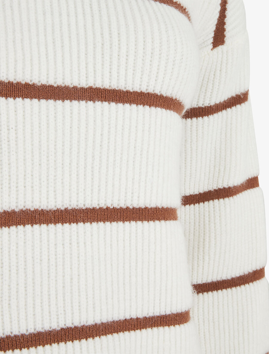 Pull droit col rond à rayures - Blanc - 3