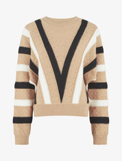 Pull ample motif en V - Beige - 1