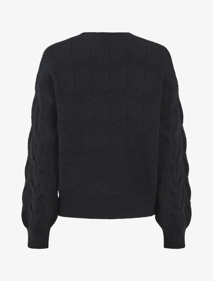 Pull droit uni en maille zigzag - Noir - 2