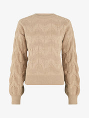 Pull droit uni en maille zigzag - Beige - 1