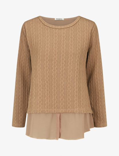 Pull bi matière uni - Taupe - 1