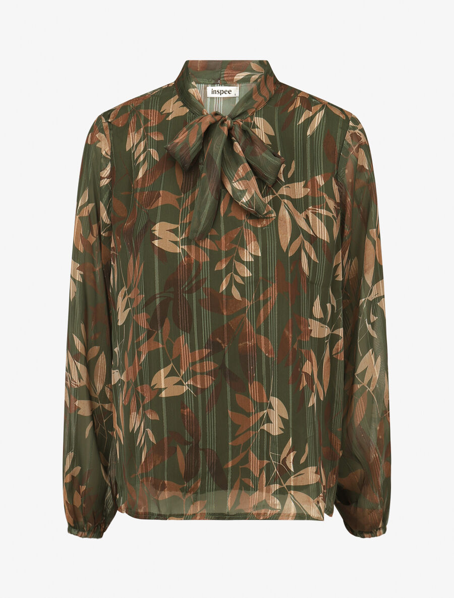 Blouse en voile imprimé feuillage - Kaki - 1