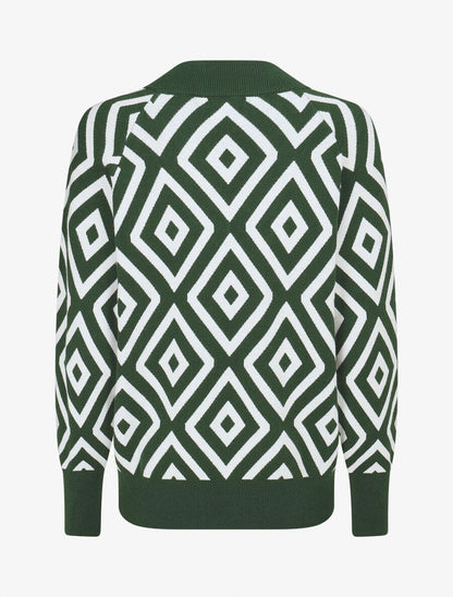 Pull imprimé losanges à col V - Vert sapin - 2
