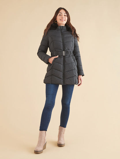 Doudoune cintrée à capuche amovible - Noir - 5