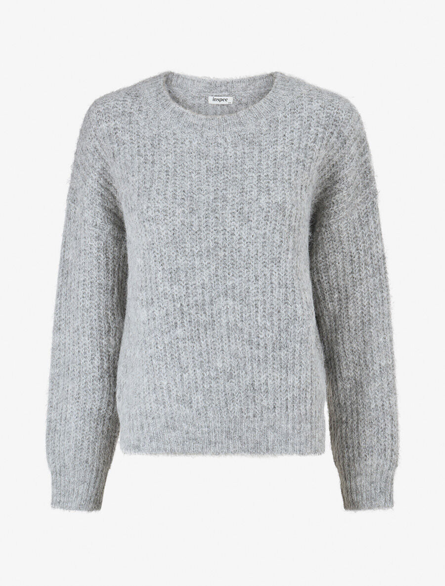 Pull duveteux uni irisé - Gris - 1