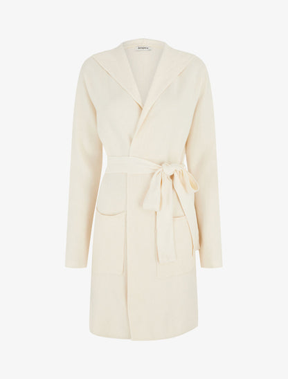 Gilet long côtelé à capuche - Crème - 4