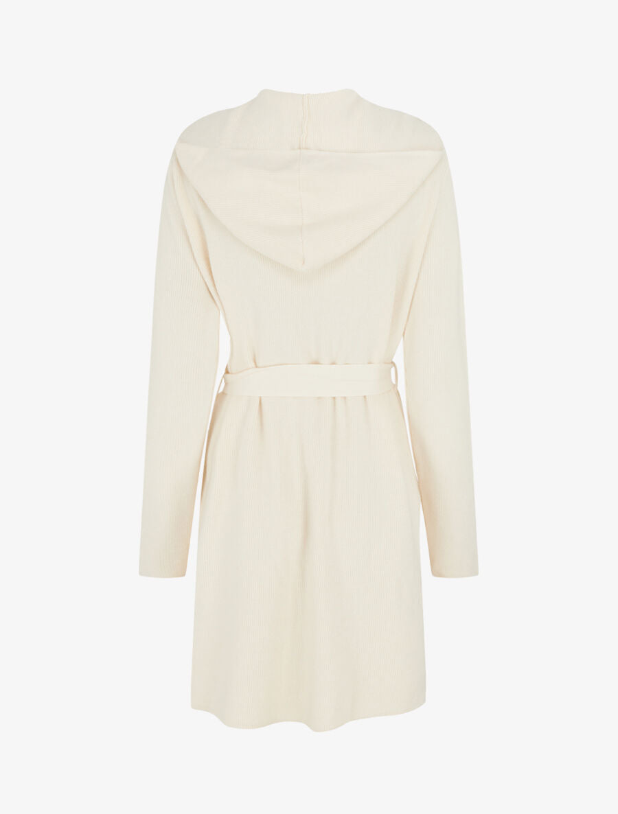 Gilet long côtelé à capuche - Crème - 2