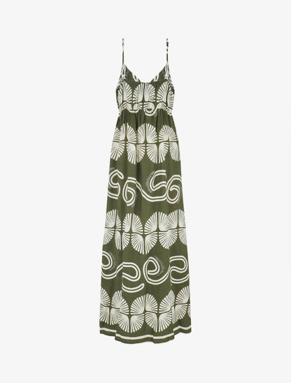 Robe longue à fines bretelles imprimé fantaisie - Kaki - 2