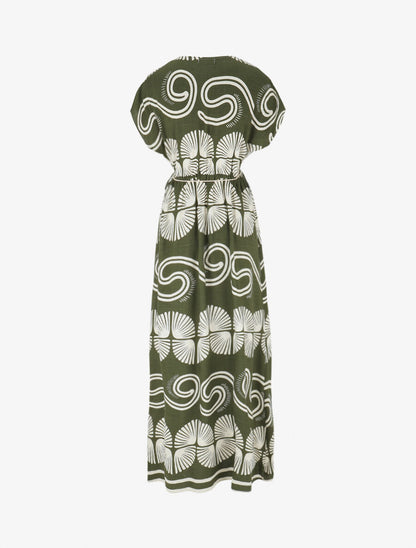 Robe longue à manches courtes imprimé fantaisie - Kaki - 2