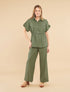 Ensemble chemise et pantalon uni effet lin - Kaki - 1