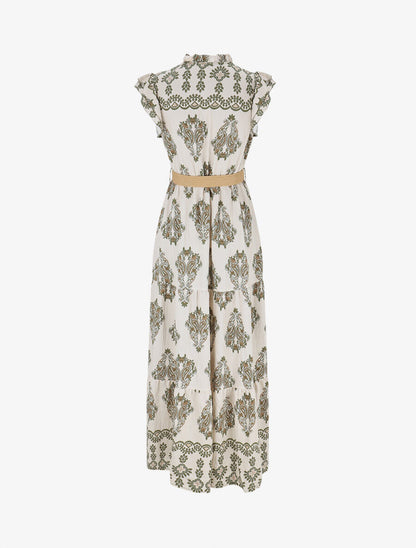 Robe longue imprimé cachemire fantaisie - Vert olive/écru - 2