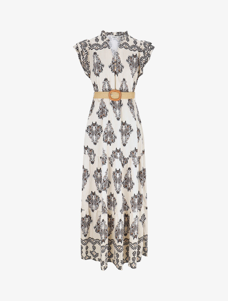 Robe longue imprimé cachemire fantaisie - Noir/écru - 4