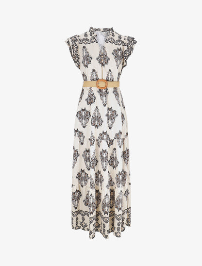 Robe longue imprimé cachemire fantaisie - Noir/écru - 4