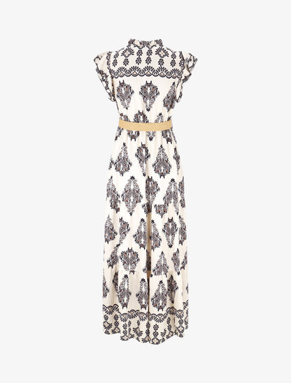 Robe longue imprimé cachemire fantaisie - Marine/écru - 2