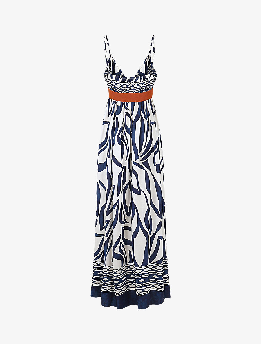 Robe longue imprimé graphique à fines bretelles - Marine - 2
