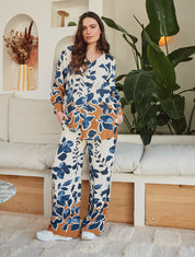 Ensemble chemise et pantalon imprimé floral - Marine - 1