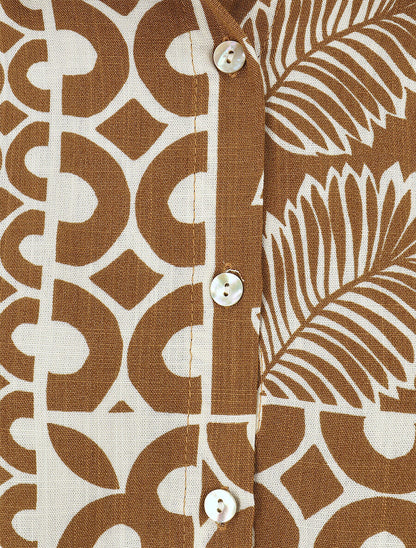 Ensemble chemise et pantalon imprimé tropical - Marron - 5