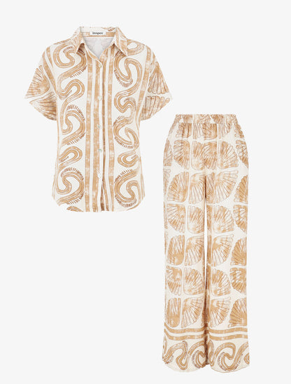 Ensemble chemise et pantalon imprimé fantaisie - Beige - 2