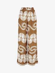 Pantalon fluide à taille élastiquée imprimé fantaisie - Marron - 1