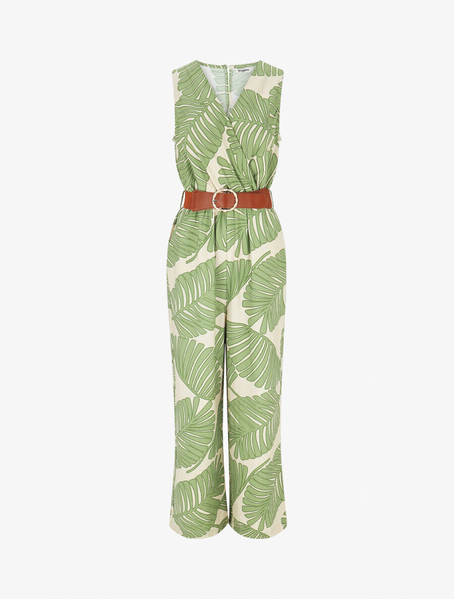 Combinaison sans manches imprimé tropical - Vert - 1