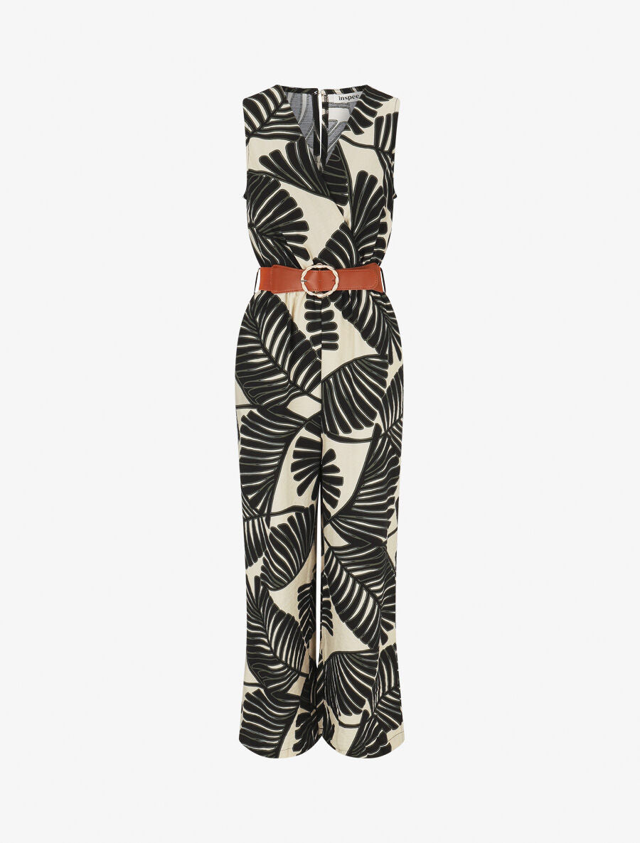Combinaison sans manches imprimé tropical - Noir - 1