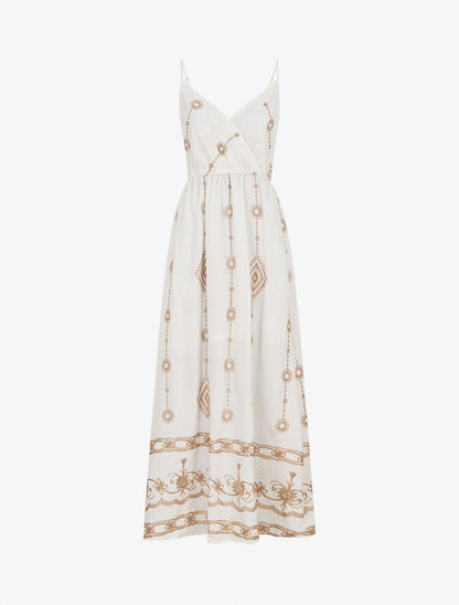 Robe longue à fines bretelles et broderies irisées - Blanc - 1