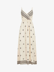 Robe longue à fines bretelles à imprimé fantaisie - Beige - 1