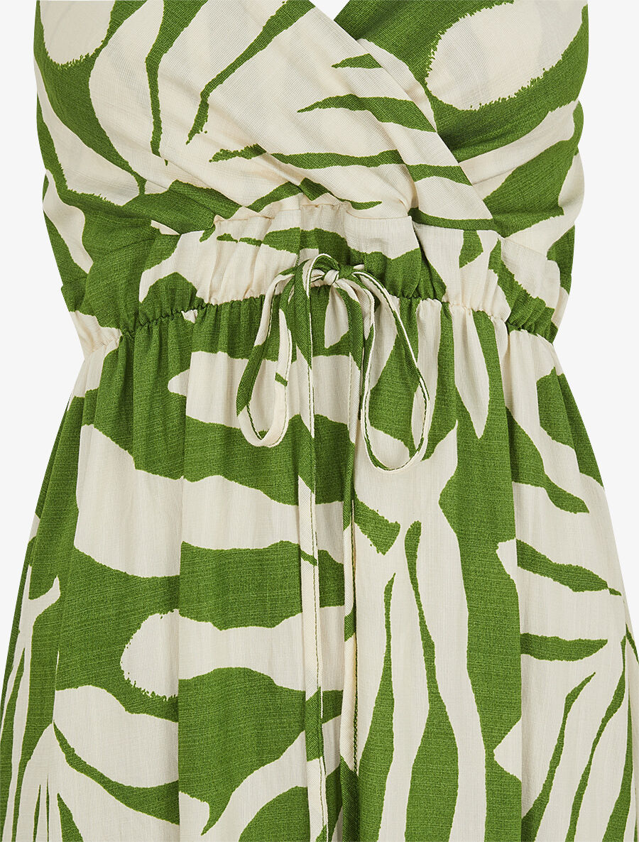 Robe longue à fines bretelles imprimé feuillage - Vert - 3