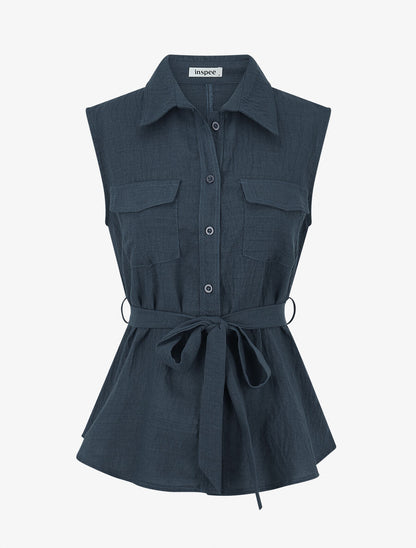 Ensemble top sans manches et pantalon - Bleu pétrole - 2